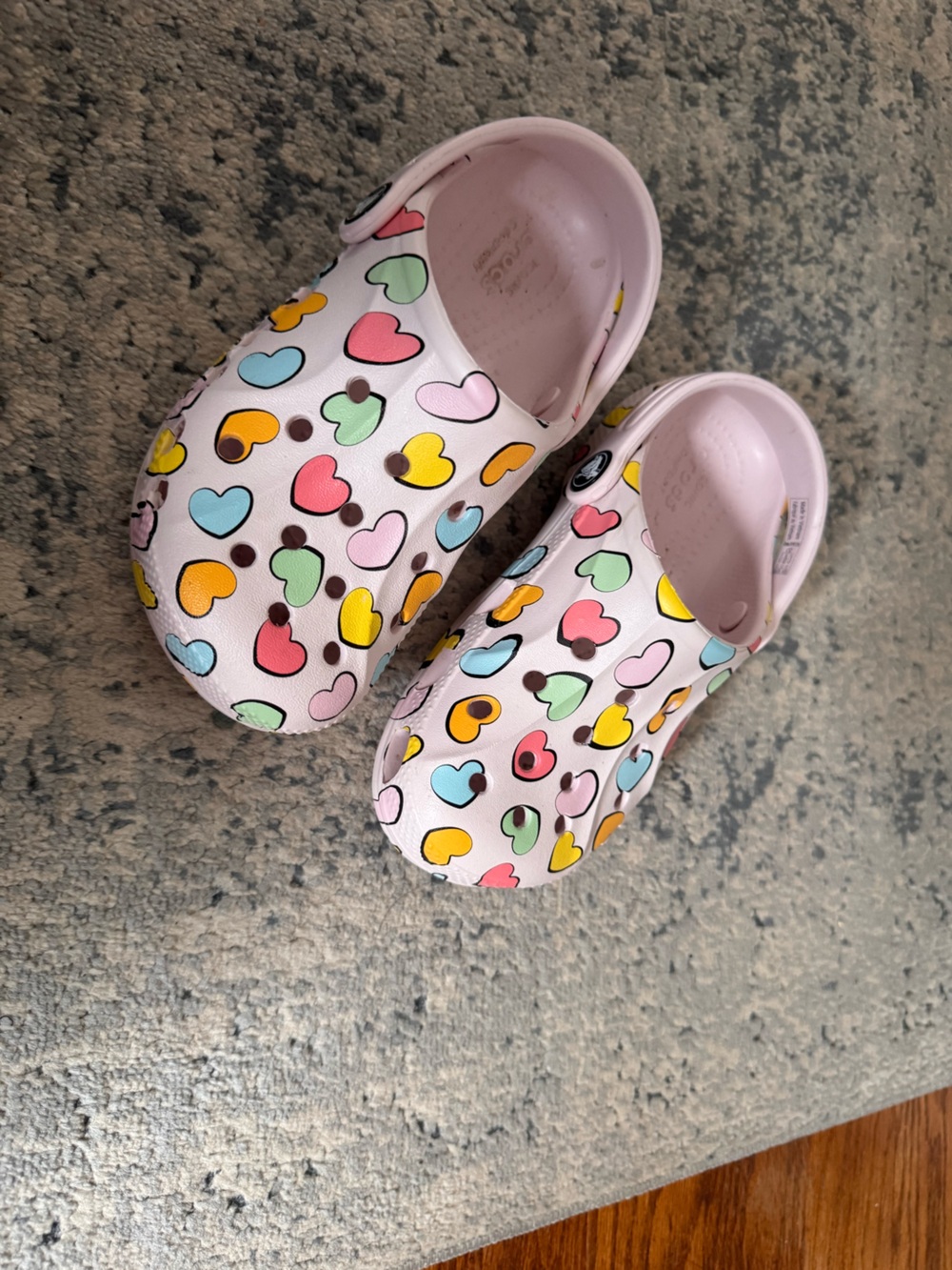 CROCS Kids Pink Clogs with Multicolor Heart Print